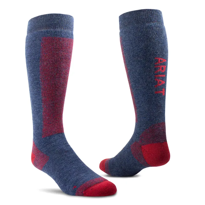 AriatTEK Merino Unisex Tall Riding Socks - Navy/Red