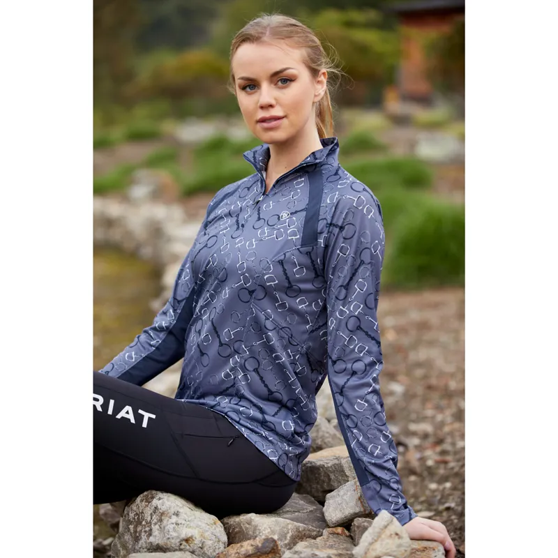 Ariat Sunstopper 2.0 Ladies Base Layer Top - Charcoal Bit Print-3