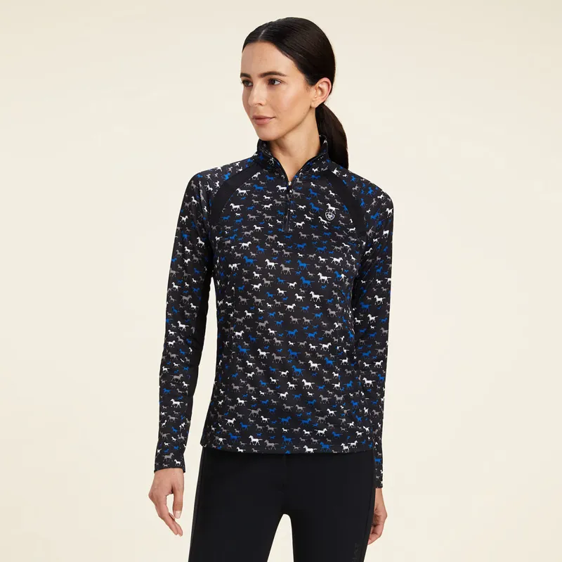 Ariat Sunstopper 2.0 Ladies Base Layer Top Black Busy Pony Print