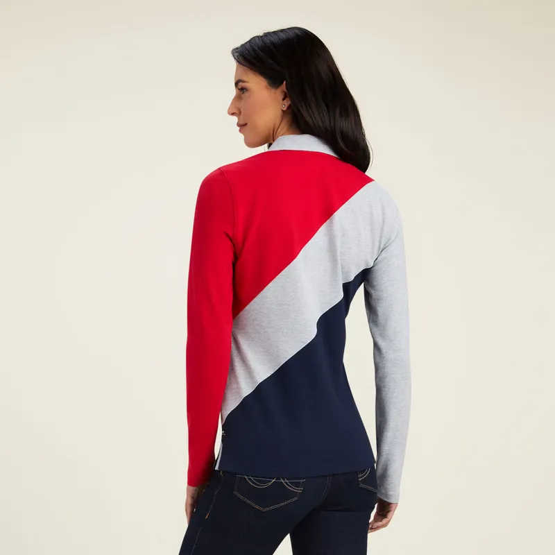 Ariat Taryn Ladies Long Sleeve Polo Shirt - Red/Grey/Navy - X-Small-1