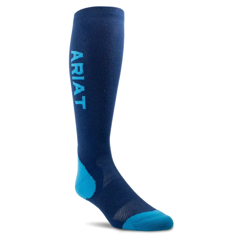 Ariat Tek Performance Tall Riding Socks - Navy/Mosaic Blue
