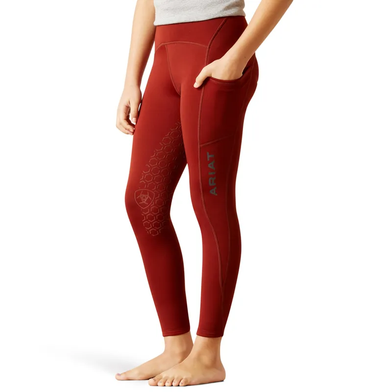 Ariat Venture Thermal Half Grip Junior Riding Tights - Fired Brick