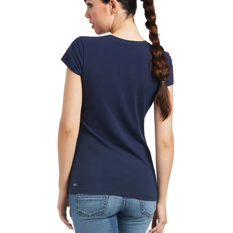 Ariat Vertical Logo Ladies Tee - Navy/Red - X-Small-1