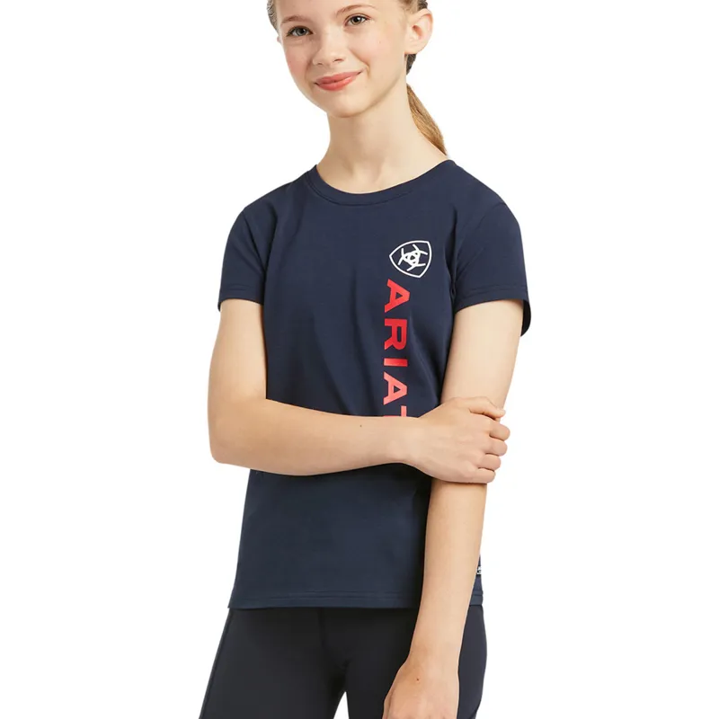 Ariat Vertical Logo Youth Tee - Navy/Red - X-Small