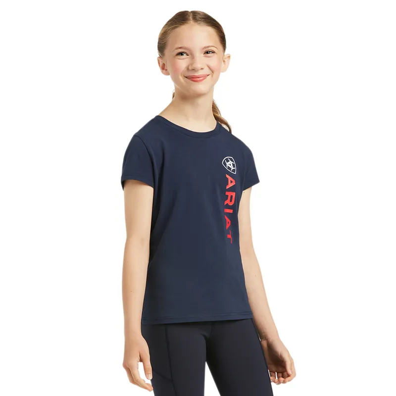 Ariat Vertical Logo Youth Tee - Navy/Red - X-Small-1