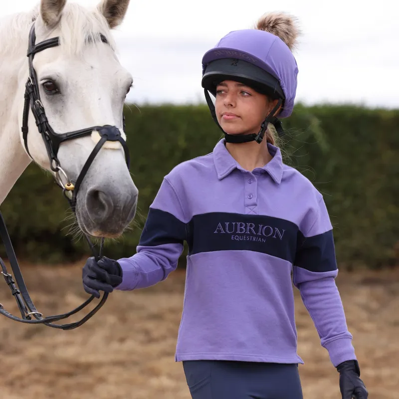 Aubrion Equestrian Young Rider Button Polo Sweatshirt - Heather/Midnight