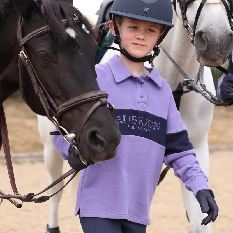 Aubrion Equestrian Young Rider Button Polo Sweatshirt - Heather/Midnight-2