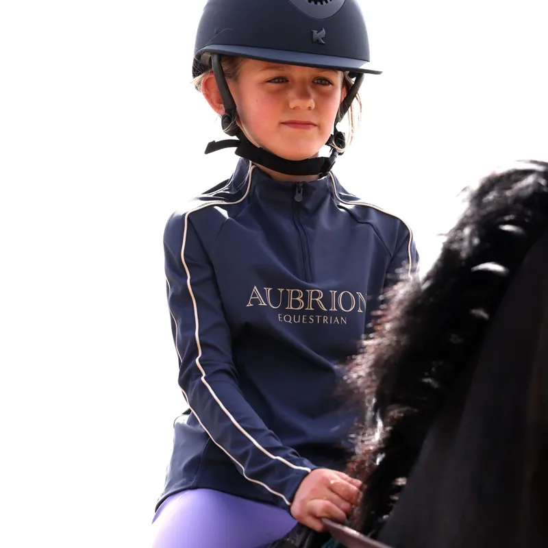 Aubrion Equestrian Young Rider Long Sleeve Base Layer - Midnight-1