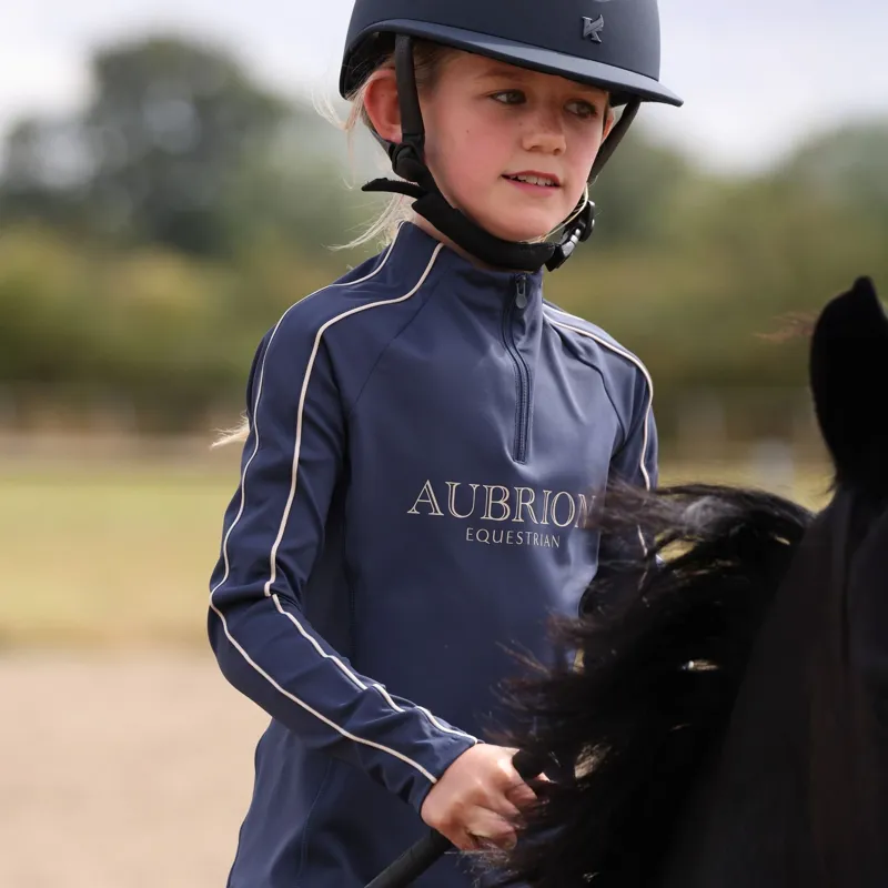 Aubrion Equestrian Young Rider Long Sleeve Base Layer - Midnight-2
