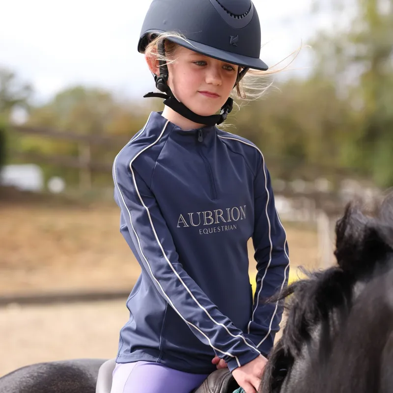 Aubrion Equestrian Young Rider Long Sleeve Base Layer - Midnight-3