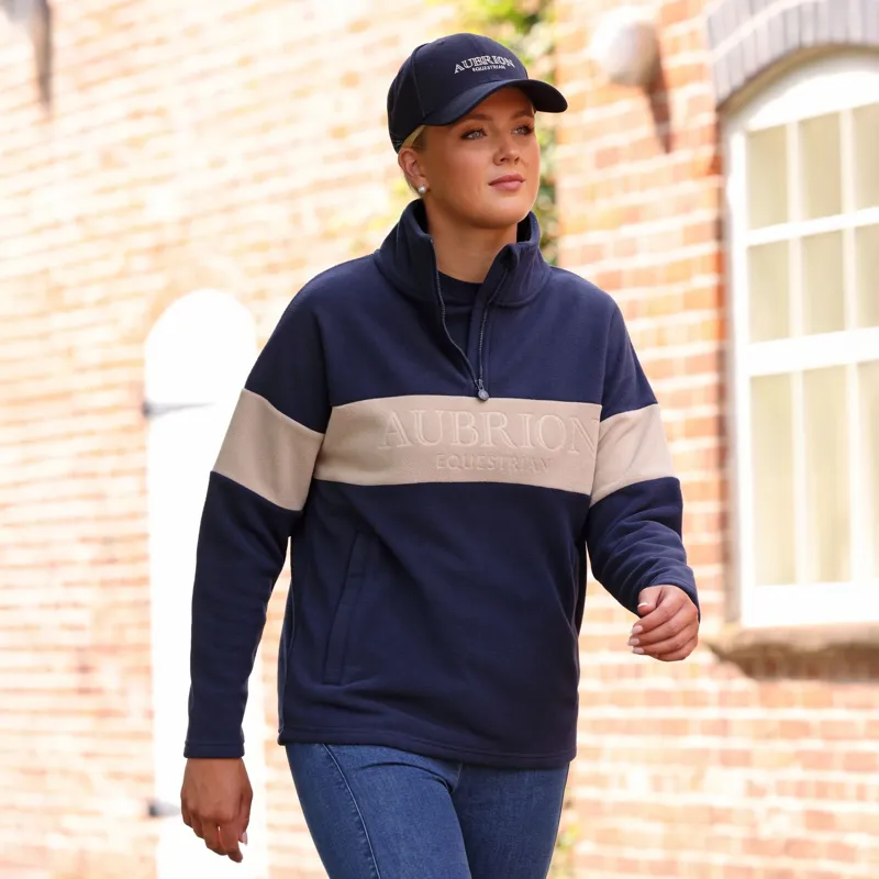 Aubrion Equestrian Womens Polo Fleece - Midnight/Taupe-2