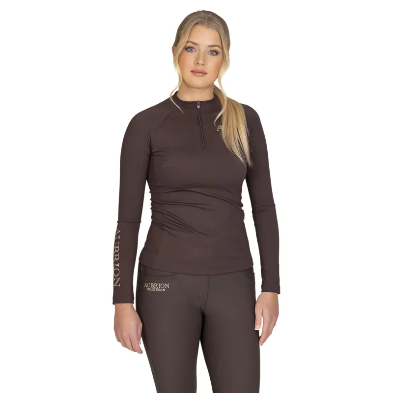 Aubrion Equestrian Winter Long Sleeve Womens Base Layer - Espresso-3