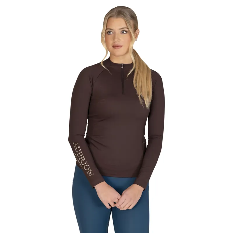 Aubrion Equestrian Winter Long Sleeve Womens Base Layer - Espresso-1