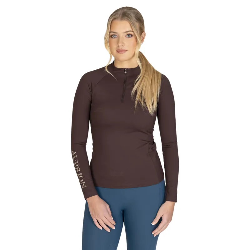 Aubrion Equestrian Winter Long Sleeve Womens Base Layer - Espresso-2