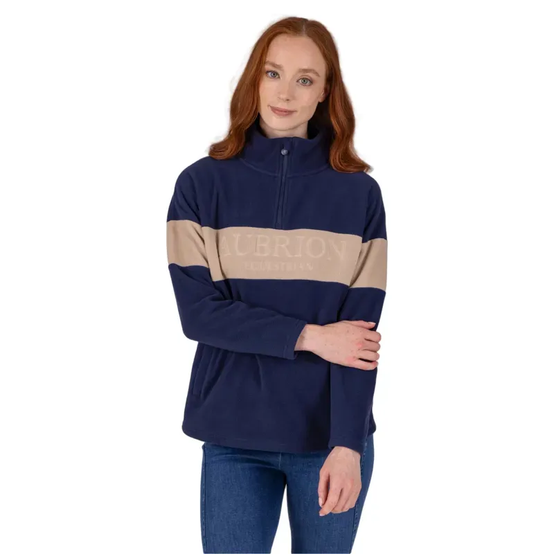 Aubrion Equestrian Womens Polo Fleece - Midnight/Taupe-2
