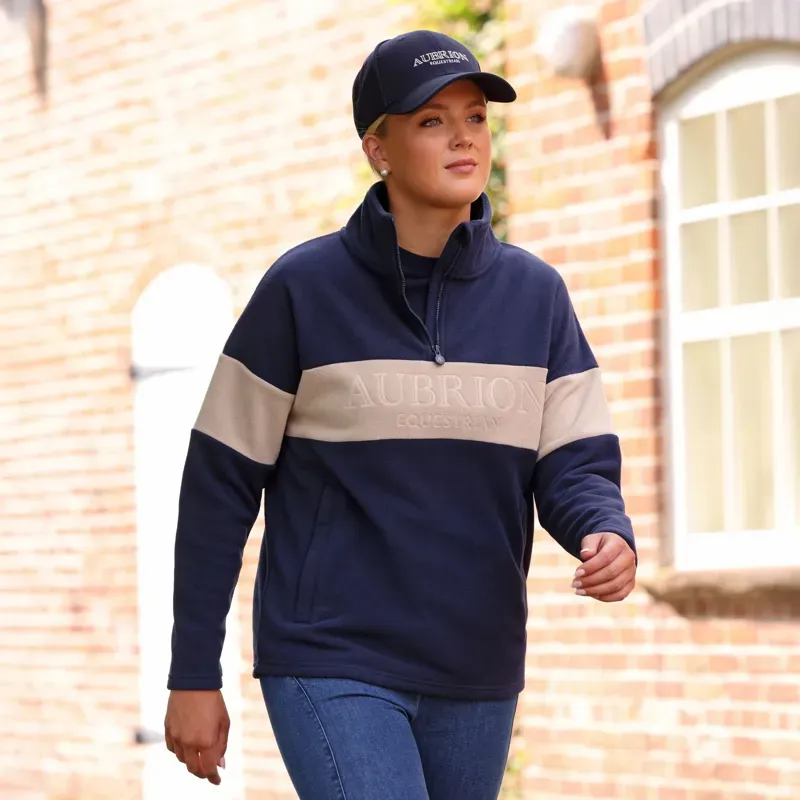 Aubrion Equestrian Womens Polo Fleece - Midnight/Taupe-3