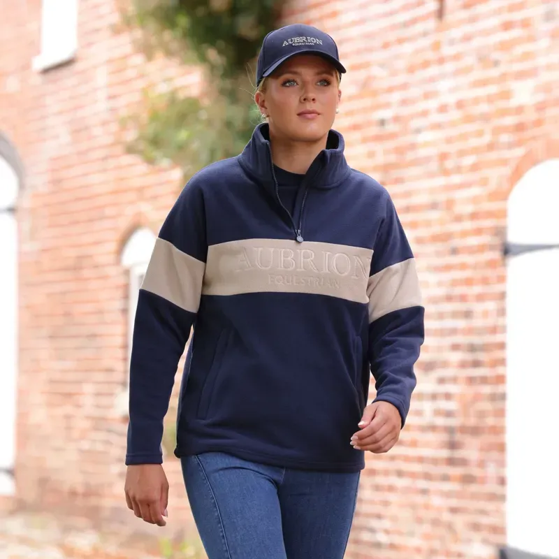 Aubrion Equestrian Womens Polo Fleece - Midnight/Taupe-4