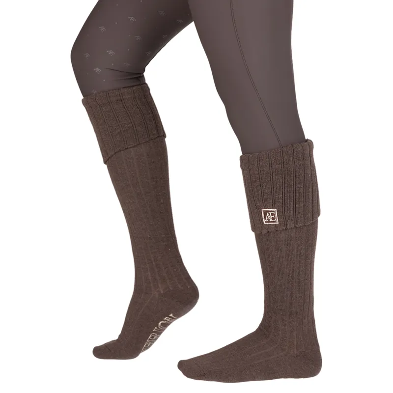 Aubrion Equestrian Womens Knitted Riding Boot Socks - Espresso-2