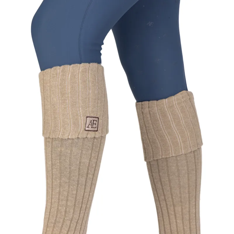 Aubrion Equestrian Womens Knitted Riding Boot Socks - Oat-2