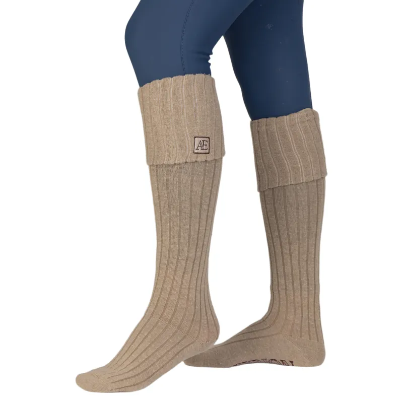 Aubrion Equestrian Womens Knitted Riding Boot Socks - Oat-1