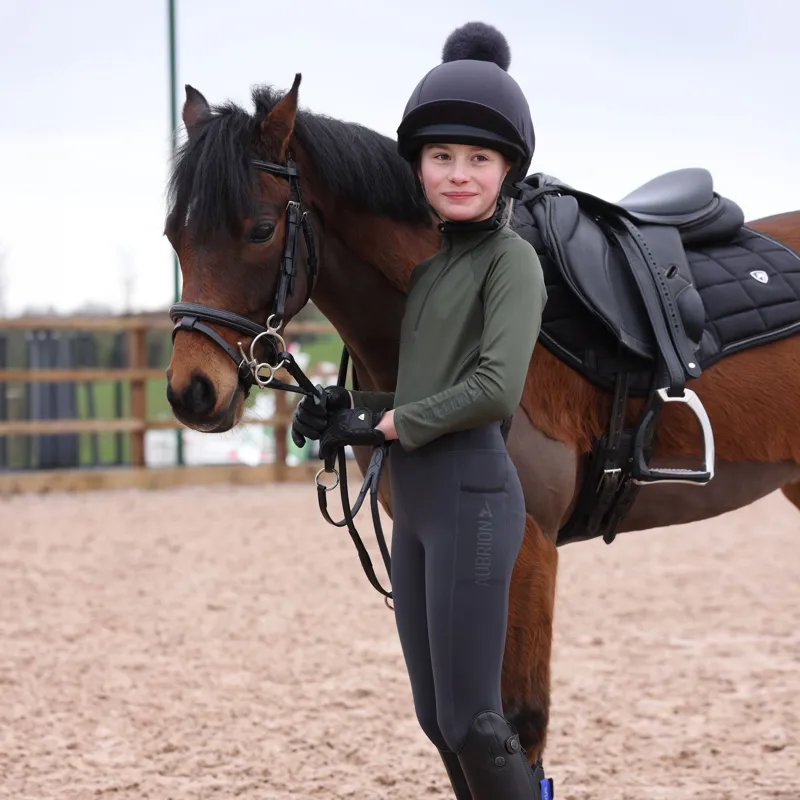Aubrion React Young Rider Winter Knee Grip Riding Tights - Charcoal-3