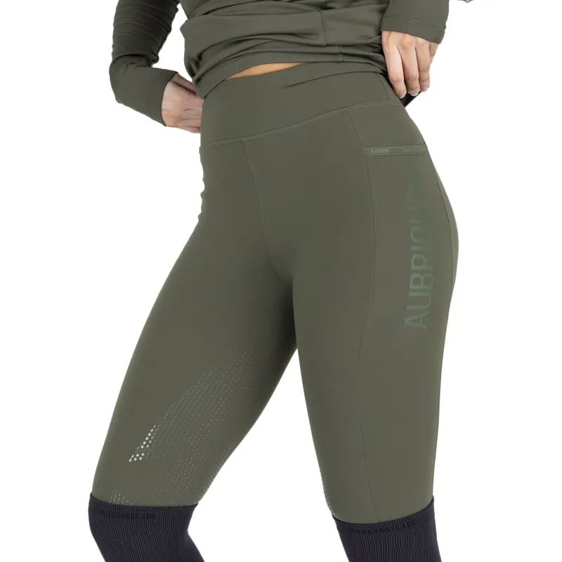 Aubrion React Winter Knee Grip Womens Riding Tights -  Khaki-1