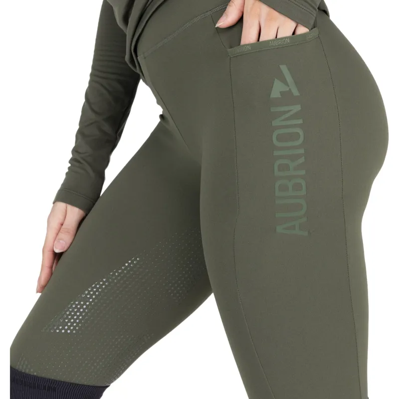 Aubrion React Winter Knee Grip Womens Riding Tights -  Khaki-2