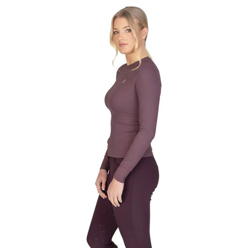 Aubrion Equestrian Ribbed Womens Long Sleeve Base Layer - Thistle-3