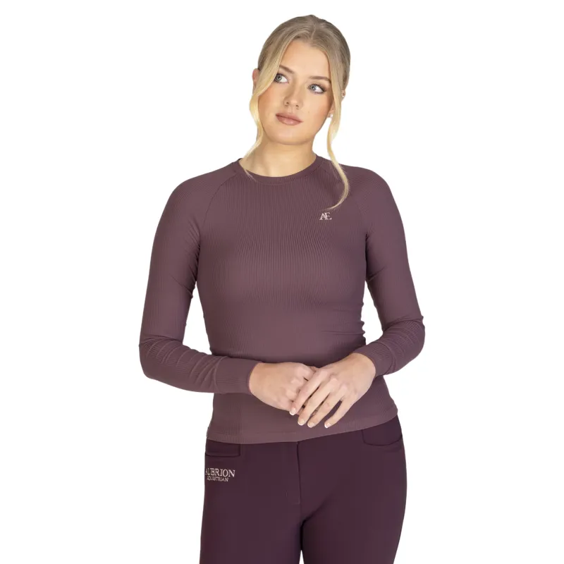 Aubrion Equestrian Ribbed Womens Long Sleeve Base Layer - Thistle-1