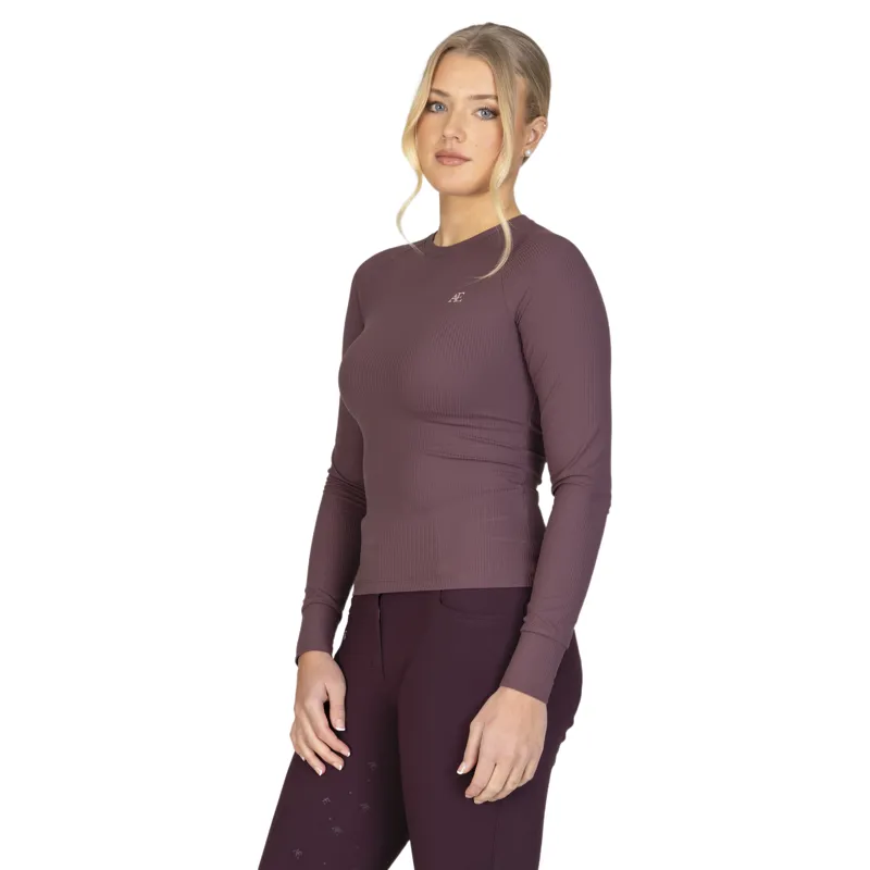 Aubrion Equestrian Ribbed Womens Long Sleeve Base Layer - Thistle-2