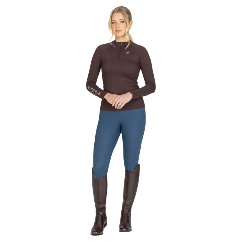 Aubrion Equestrian Winter Full Grip Womens Riding Tights - Estate Blue-10