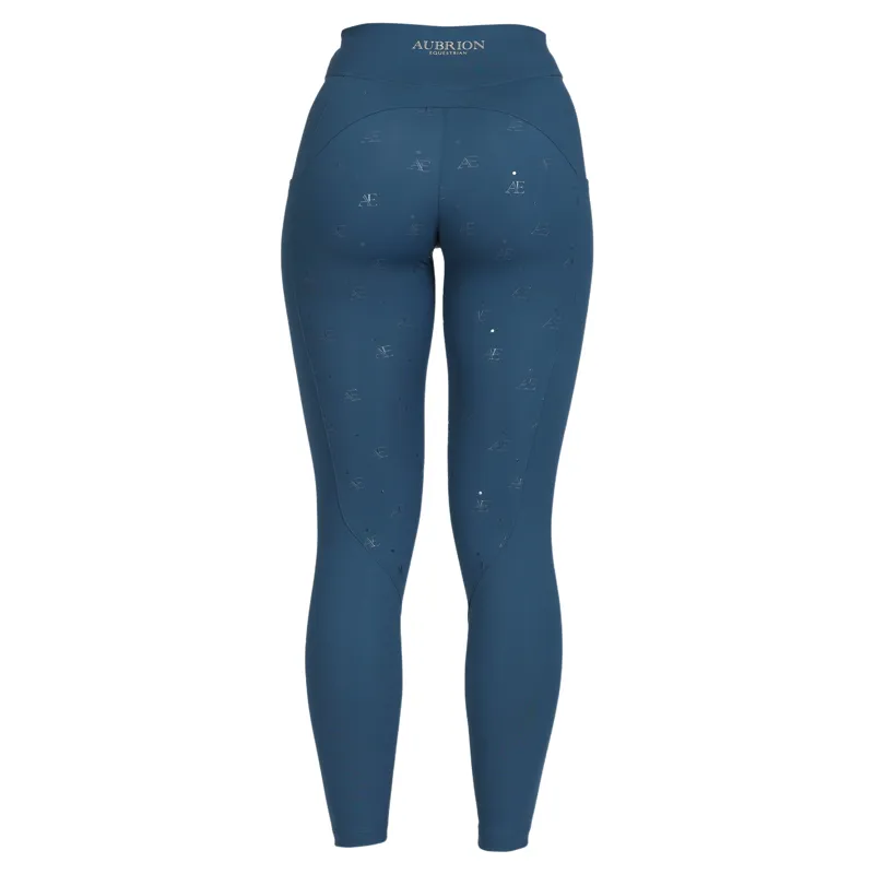 Aubrion Equestrian Winter Full Grip Womens Riding Tights - Estate Blue-6