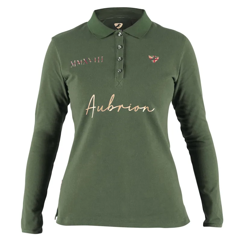 Aubrion Team Ladies Long Sleeve Polo Shirt - Khaki-1