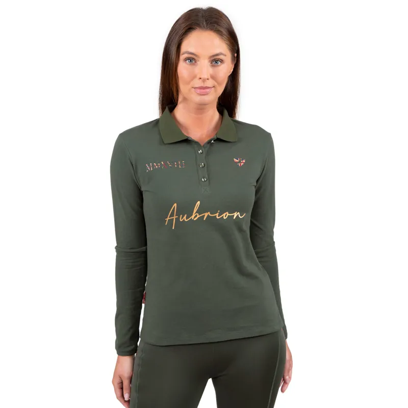Aubrion Team Ladies Long Sleeve Polo Shirt - Khaki-3