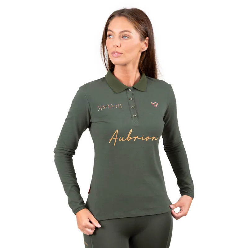 Aubrion Team Ladies Long Sleeve Polo Shirt Khaki