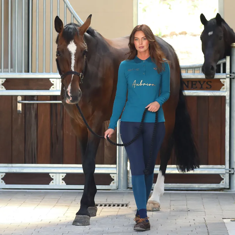 Aubrion Team Ladies Long Sleeve Polo Shirt - Teal-3