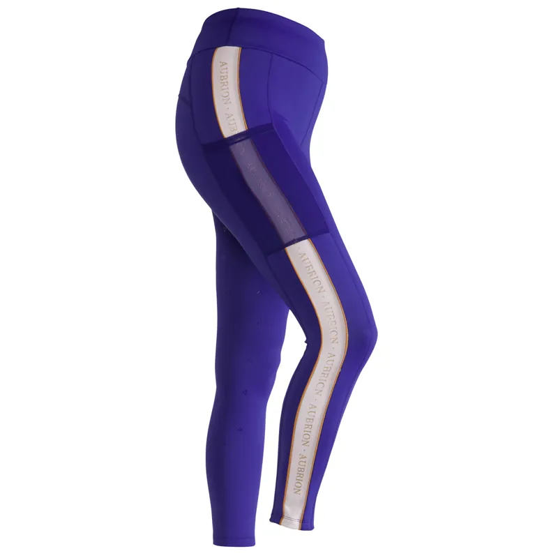 Aubrion Team Shield Knee Grip Ladies Winter Riding Tights - Blue