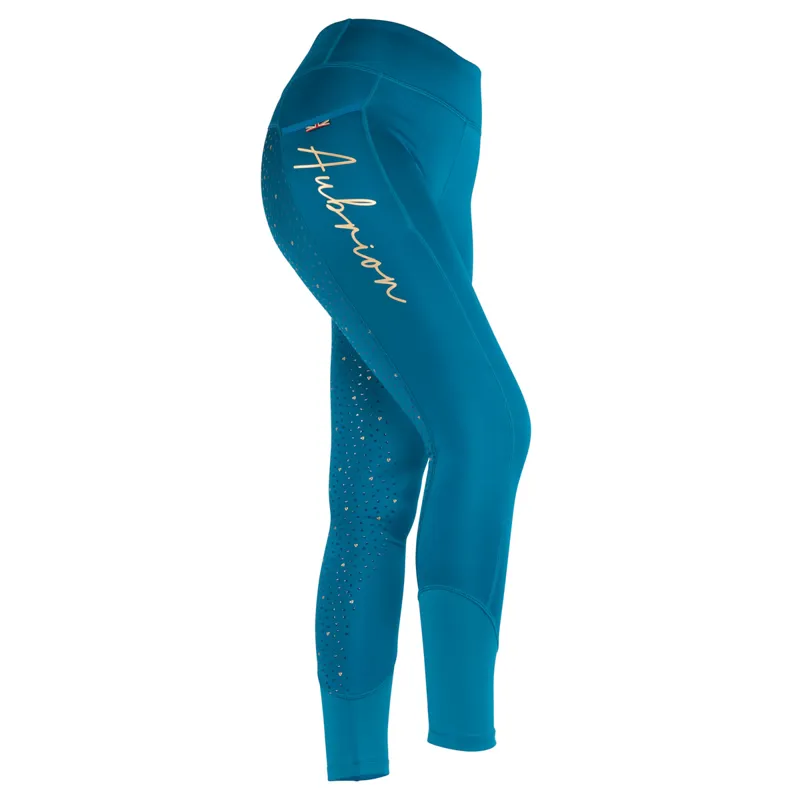 Aubrion Team Full Grip Ladies Thermal Winter Riding Tights - Teal