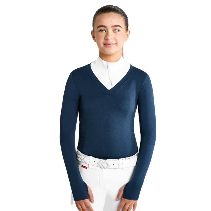 Aztec Diamond Young Rider Girls Show Sweater - Navy