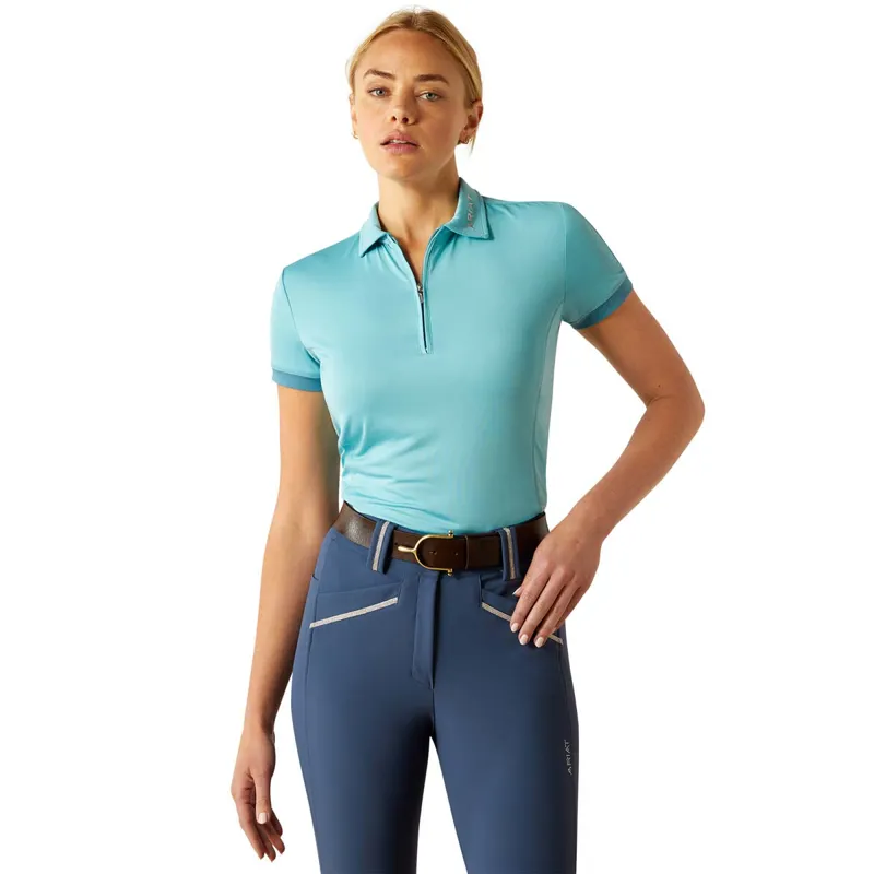 Ariat Bandera 1/4 Zip Ladies Polo Shirt - Aqua