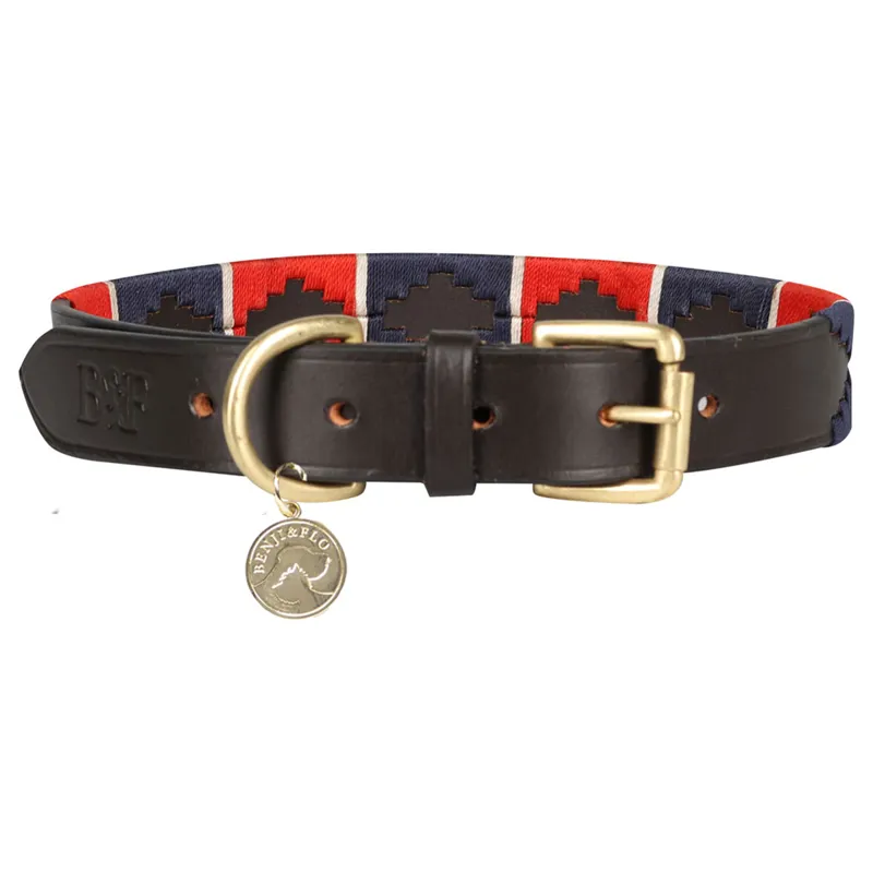 Benji and Flo Sublime Polo Leather Dog Collar - Red/Navy/White