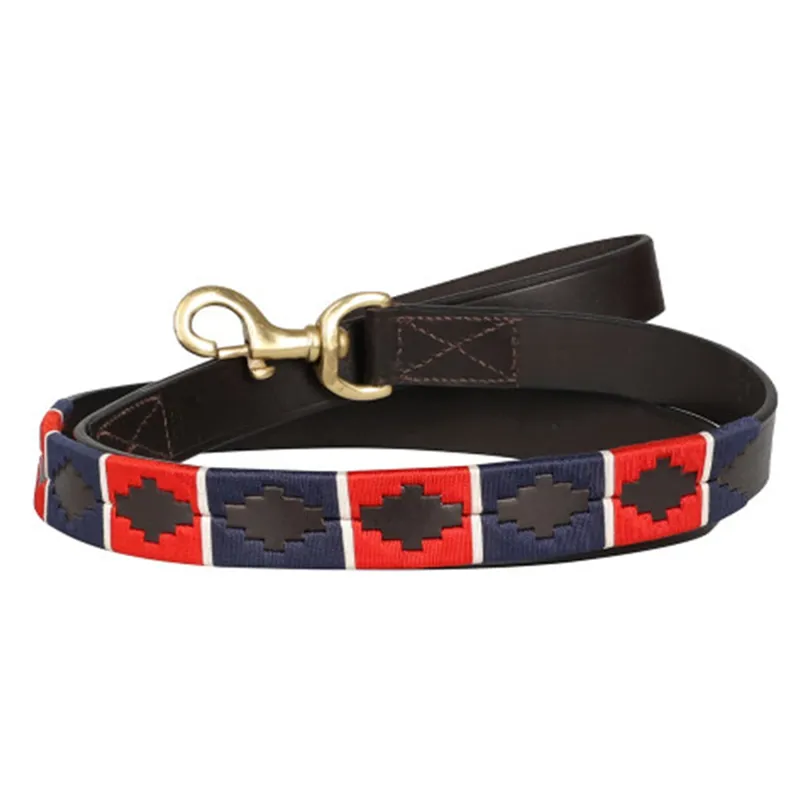 Benji and Flo Sublime Polo Leather Dog Lead - Red/Navy/White