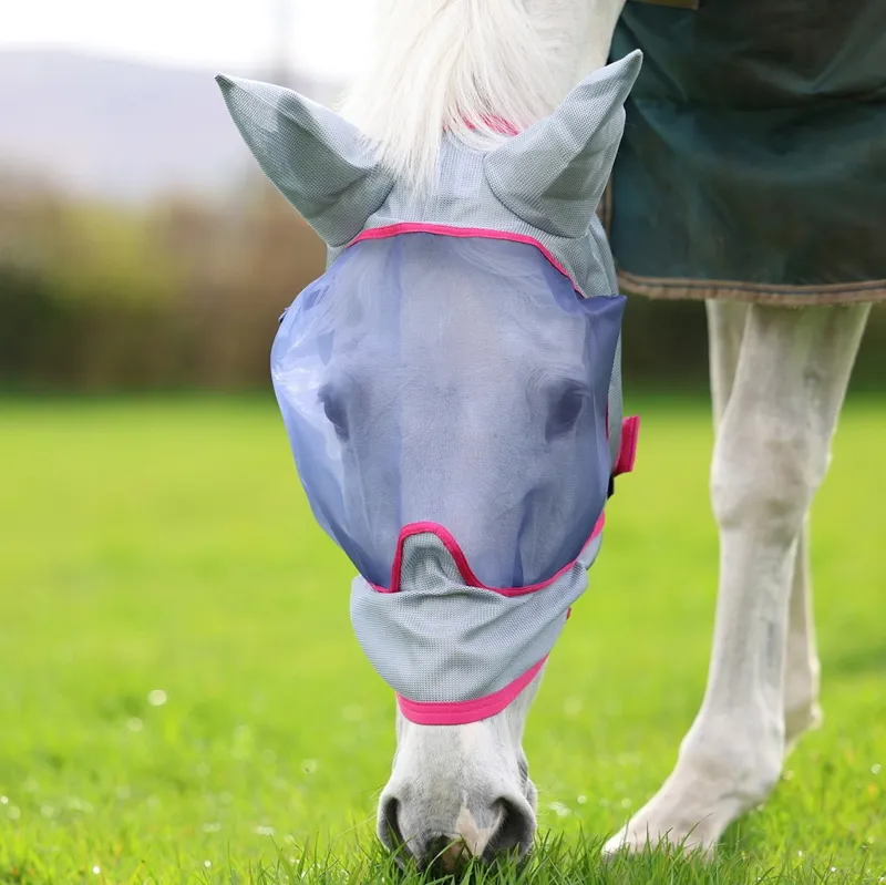 Bucas Buzz-Off Deluxe Fly Mask with Ears - Blue/Blossom-1