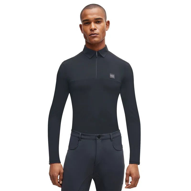 BOSS Equestrian Elton Mens Long Sleeve Training Polo Shirt - Grey