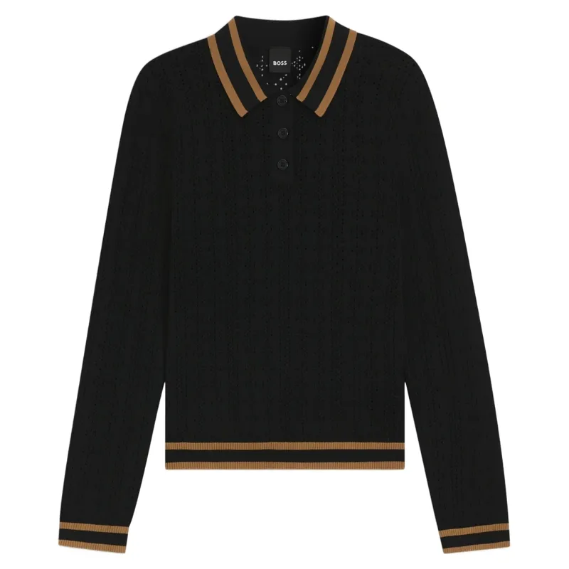 BOSS Equestrian Pam Womens Long Sleeve Polo Shirt - Black Pre-Order-2