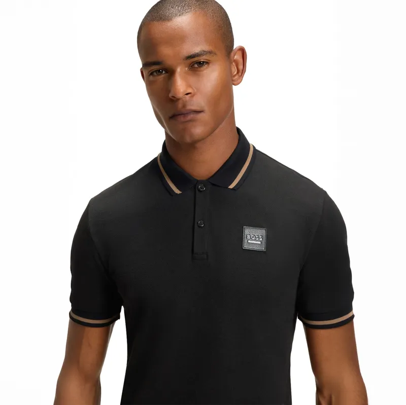 BOSS Equestrian Paul Mens Patch Polo Shirt - Black Pre-Order-5