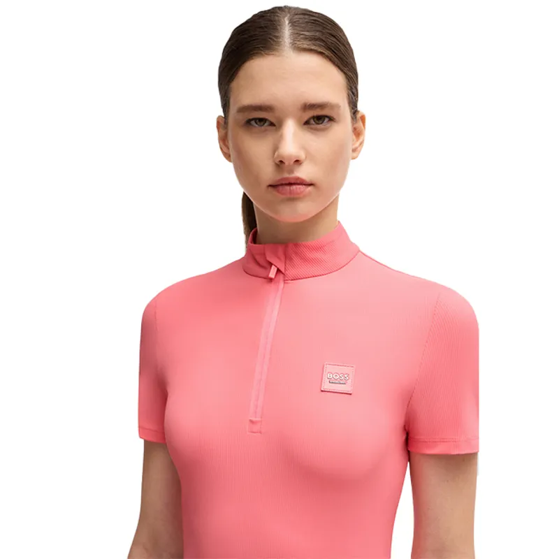 BOSS Equestrian Maira Ladies Half Zip Training Shirt - Pink Stripes-2