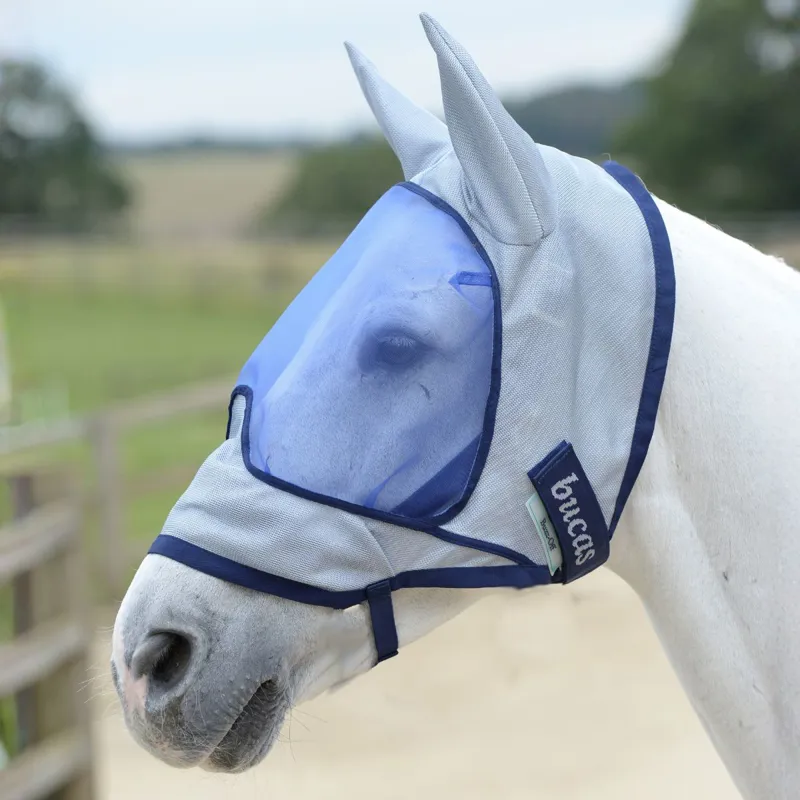 Bucas Buzz-Off Deluxe Fly Mask with Ears - Blue/Blossom