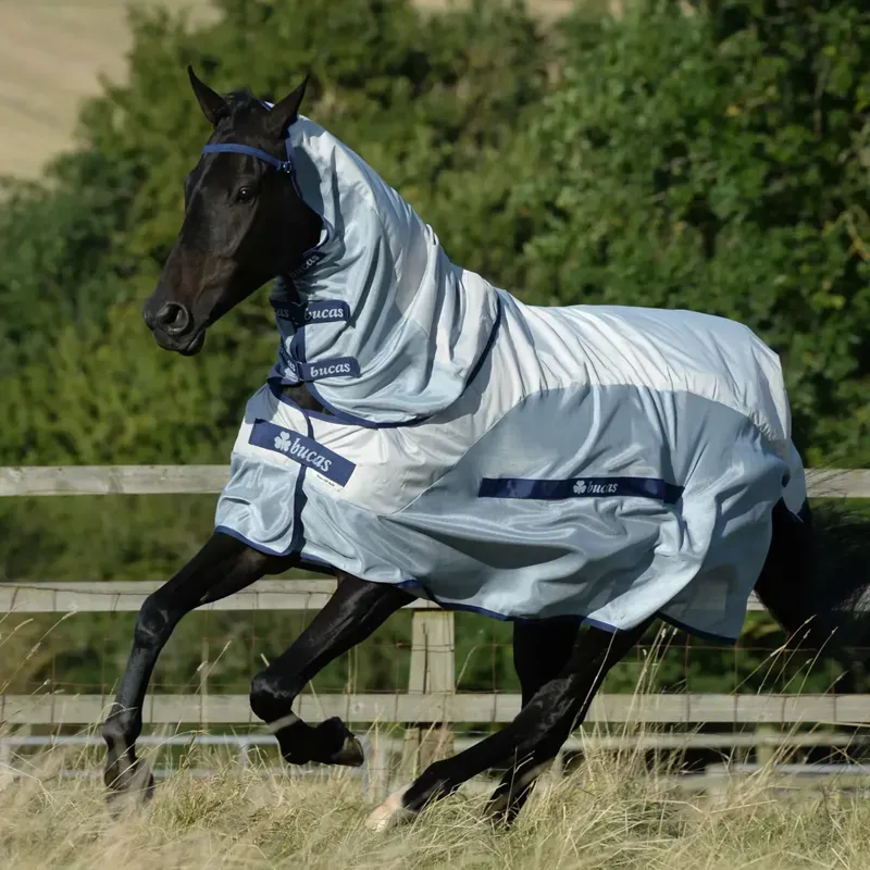 Bucas Buzz Off Rain Detachable Neck Waterproof Fly Rug - Silver/Blue-1