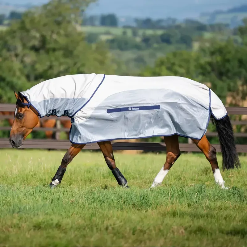 Bucas Buzz Off Rain Detachable Neck Waterproof Fly Rug - Silver/Blue-2